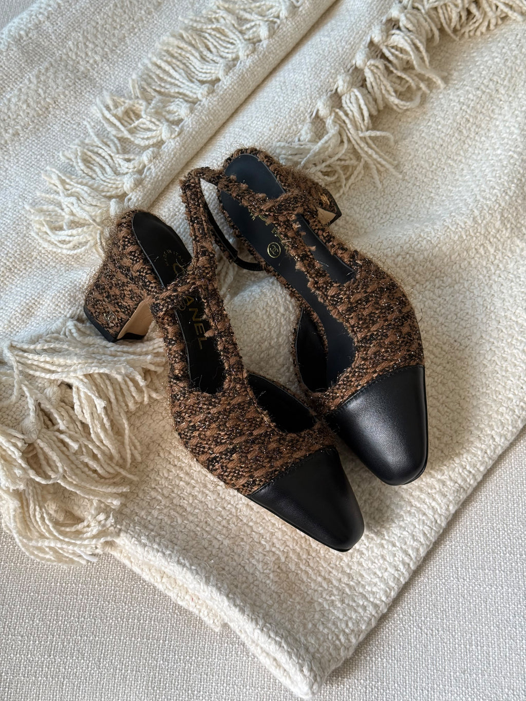 CHANEL Cap-Toe Block-Heel Slingback Pumps