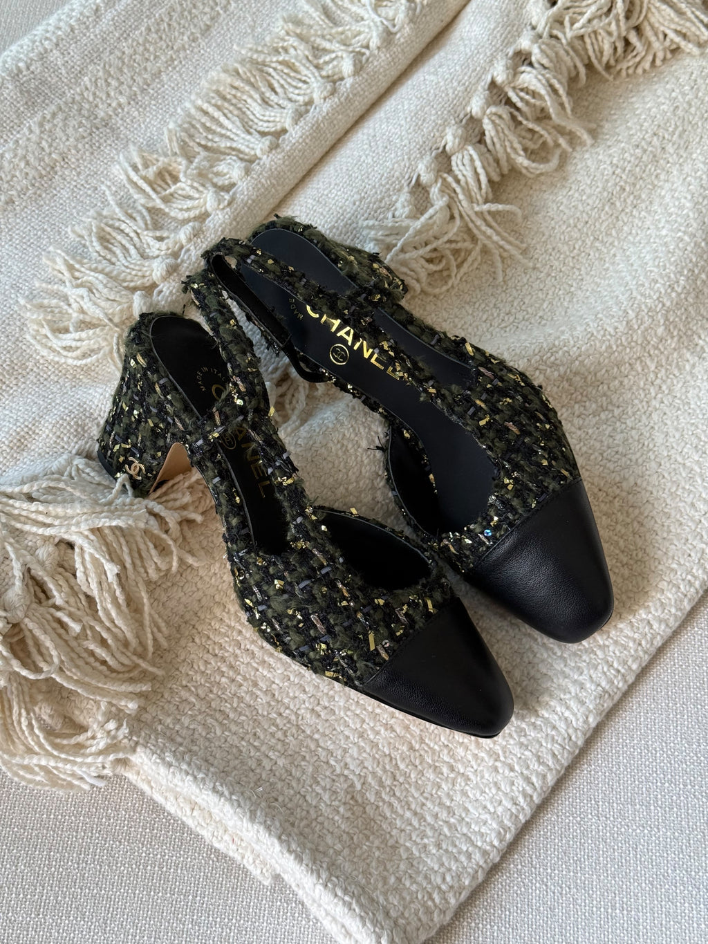 CHANEL Cap-Toe Block-Heel Slingback Pumps