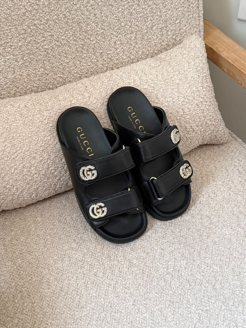 Gucci GG Embellished Double-Strap Flat Slides