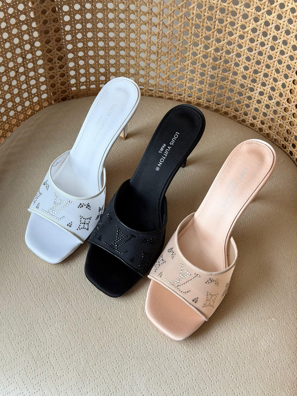 Louis Vuitton Embellished Monogram Heel Mules
