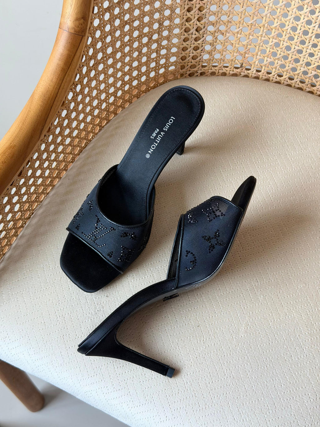 Louis Vuitton Embellished Monogram Heel Mules
