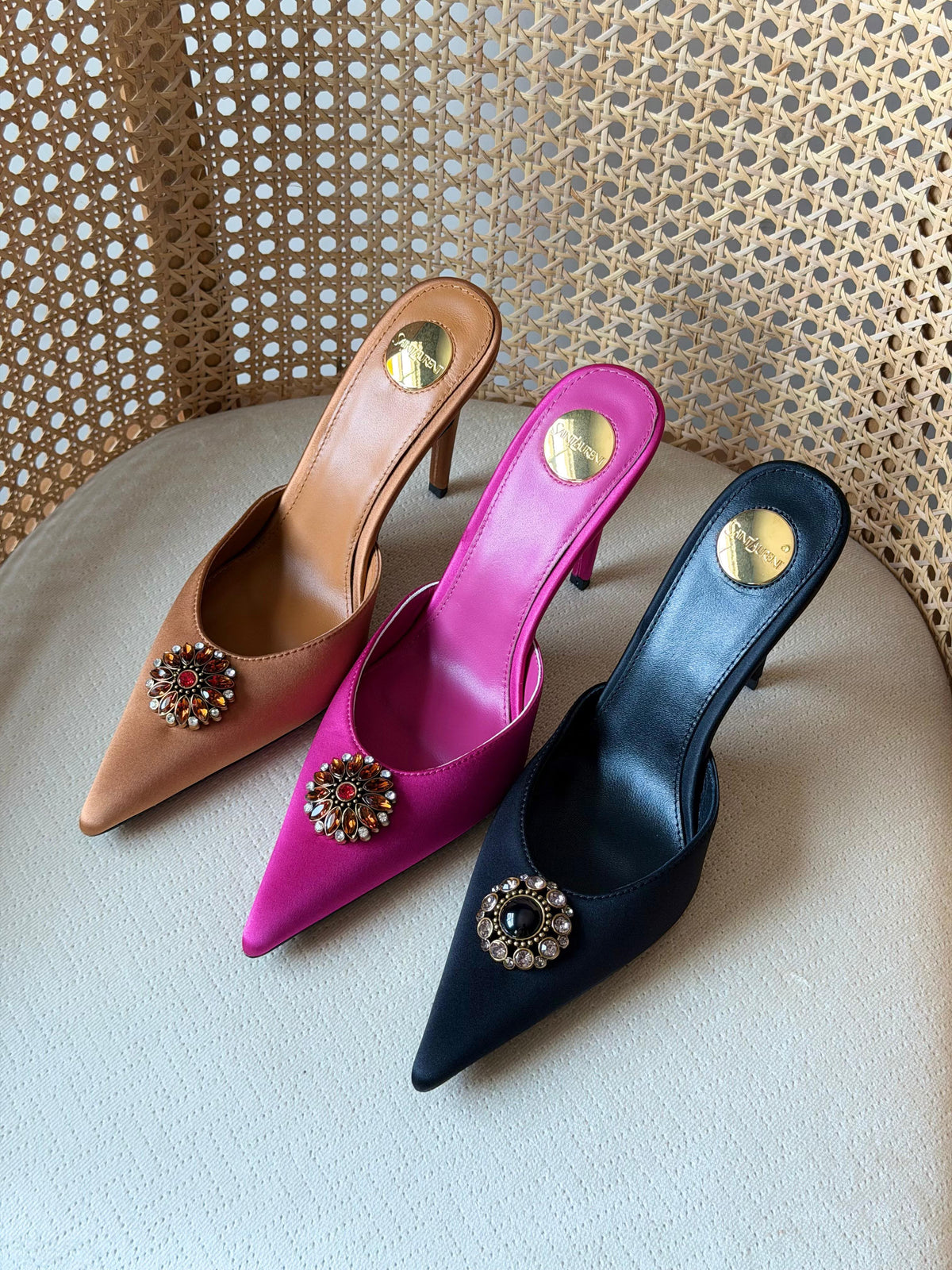 Saint Laurent Embellished Brooch Pointed-Toe Mules