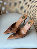 Saint Laurent Embellished Brooch Pointed-Toe Mules