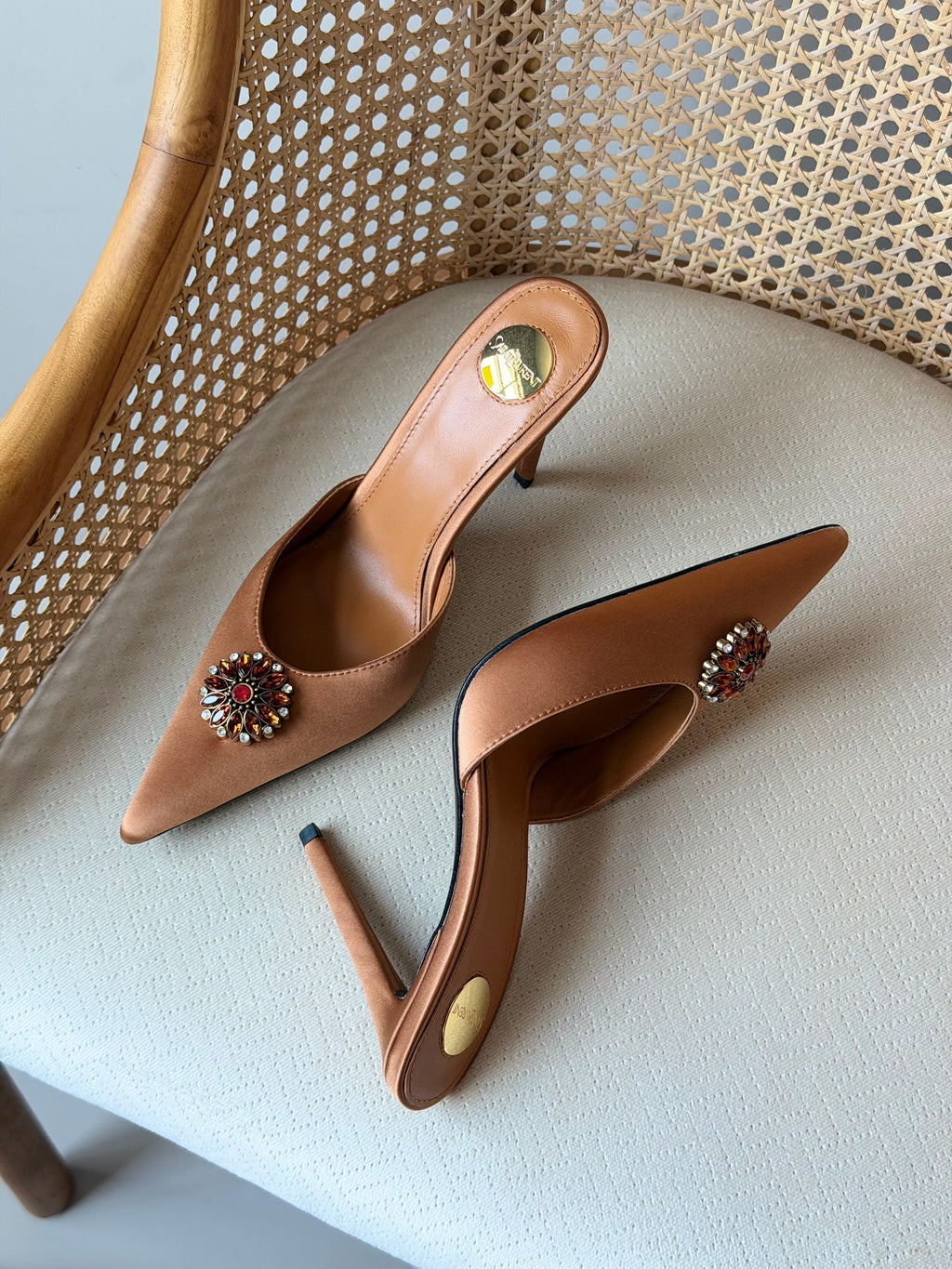 Saint Laurent Embellished Brooch Pointed-Toe Mules