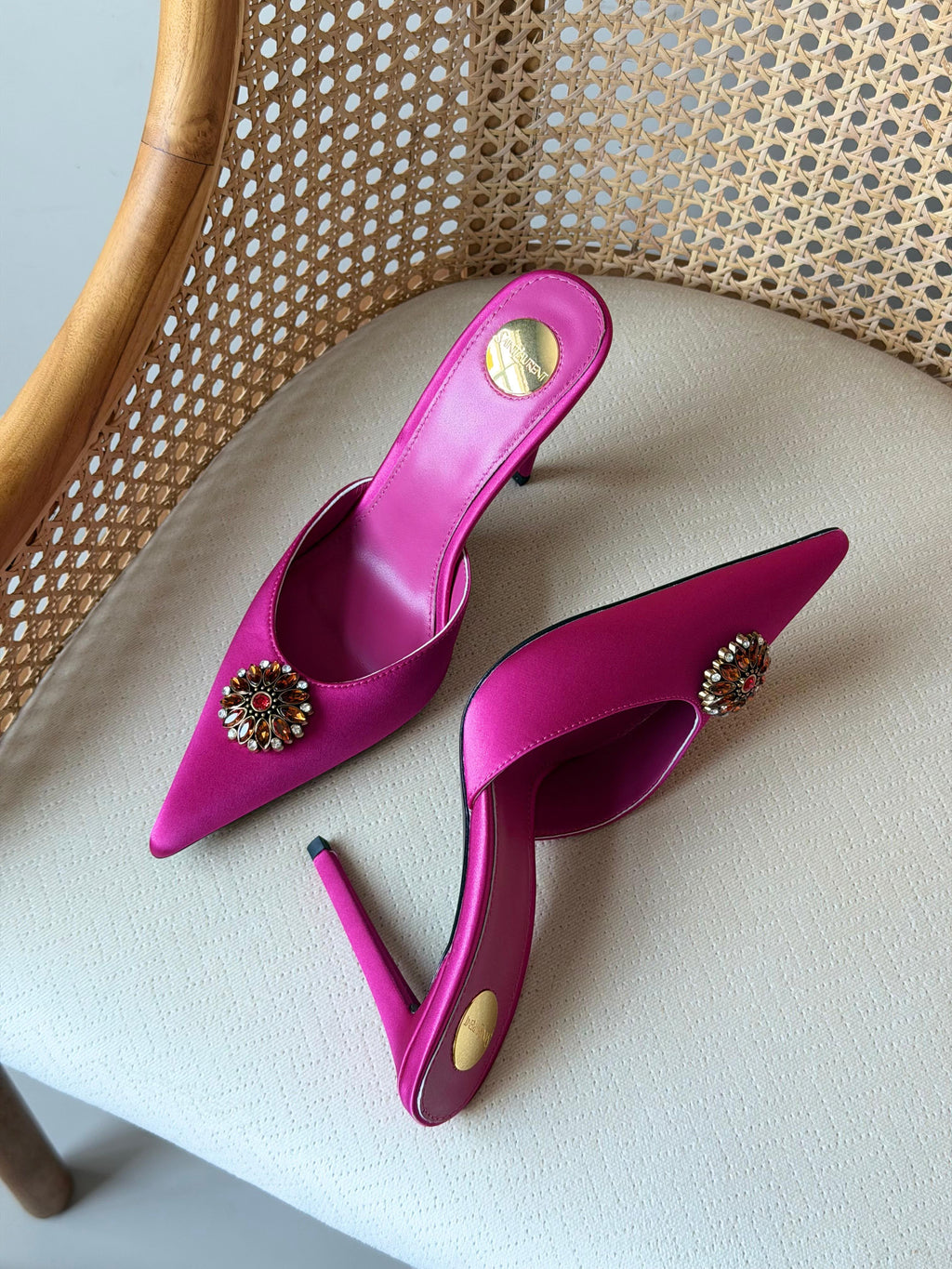 Saint Laurent Embellished Brooch Pointed-Toe Mules