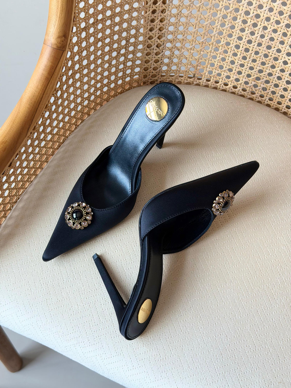 Saint Laurent Embellished Brooch Pointed-Toe Mules