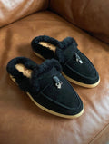 Loro Piana Plush-Trim Charm Mule Loafers