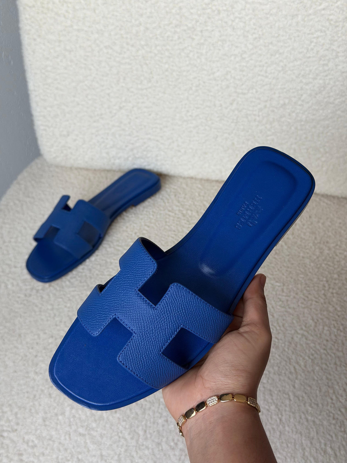 Hermes Textured H-Cutout Flat Slides