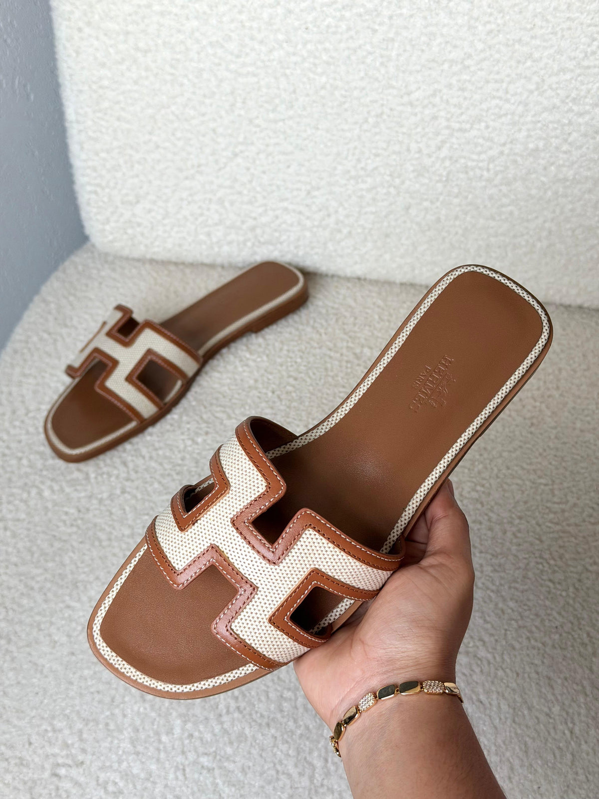 Hermes Woven-Detail H-Cutout Flat Slides