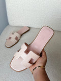 Hermes Fine-Pattern H-Cutout Flat Slides
