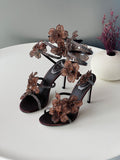 Rene Caovilla Floral Spiral-Ankle Heel Sandals