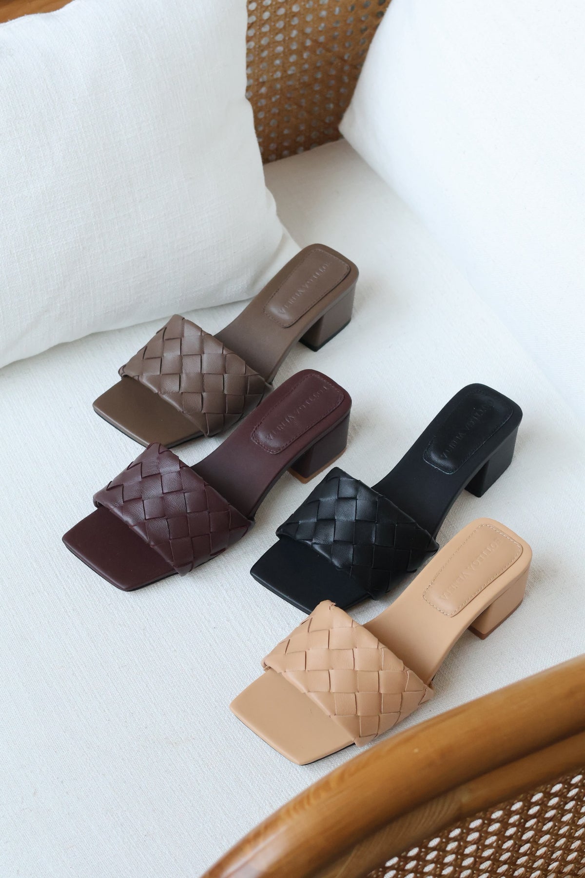 Bottega Veneta Woven-Strap Block-Heel Mules