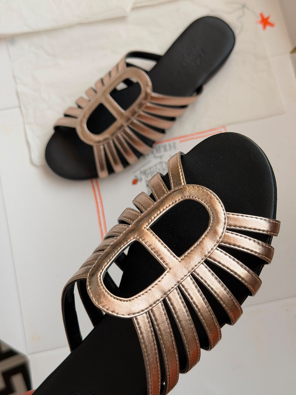 Hermes Multi-Strap Flat Slides