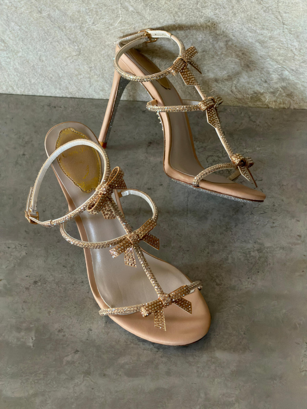 Rene Caovilla Embellished Triple-Bow Heel Sandals