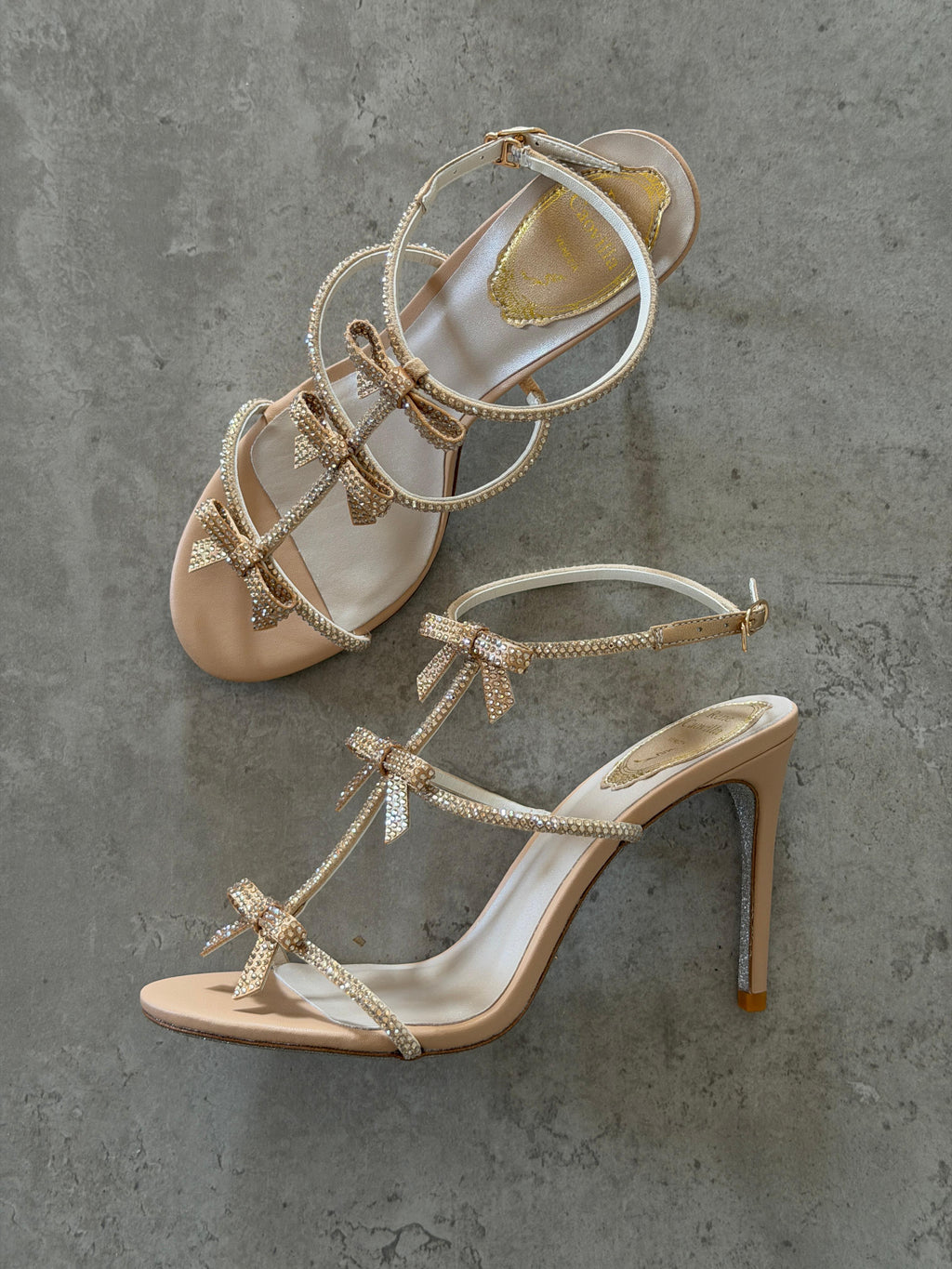 Rene Caovilla Embellished Triple-Bow Heel Sandals