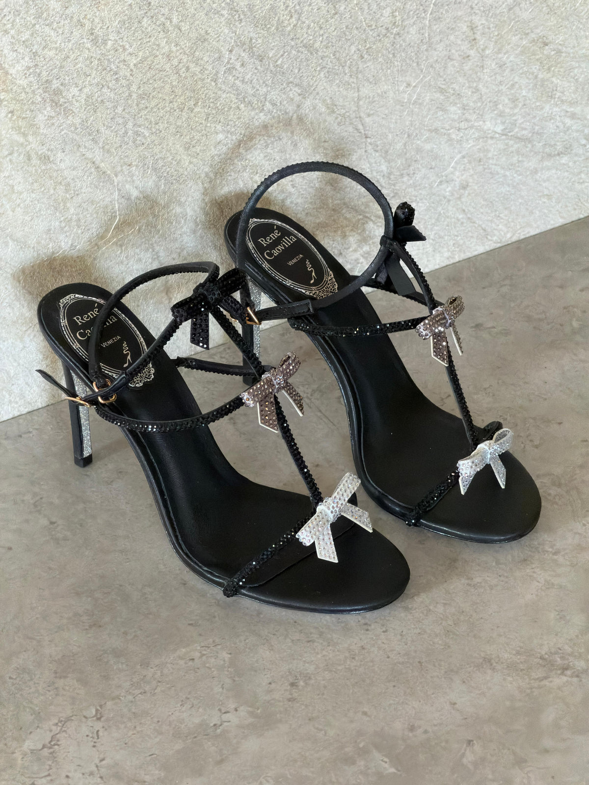 Rene Caovilla Embellished Triple-Bow Heel Sandals