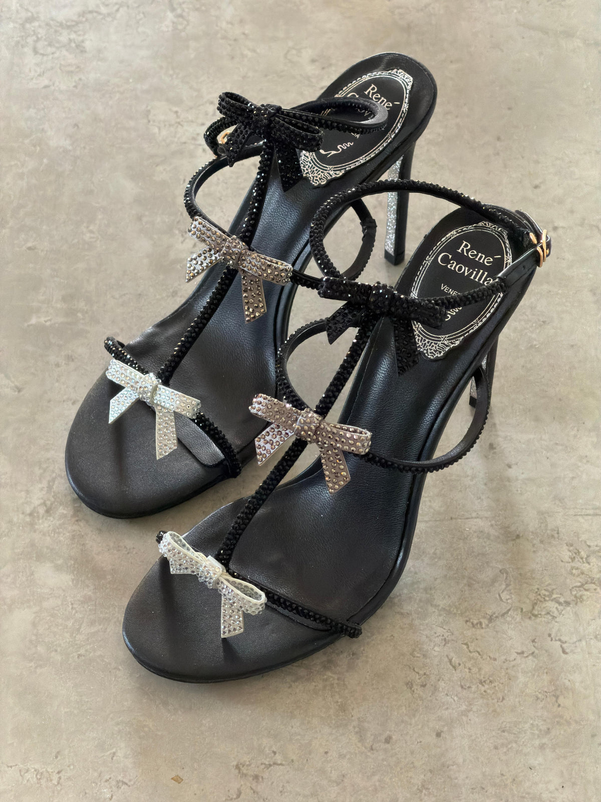 Rene Caovilla Embellished Triple-Bow Heel Sandals