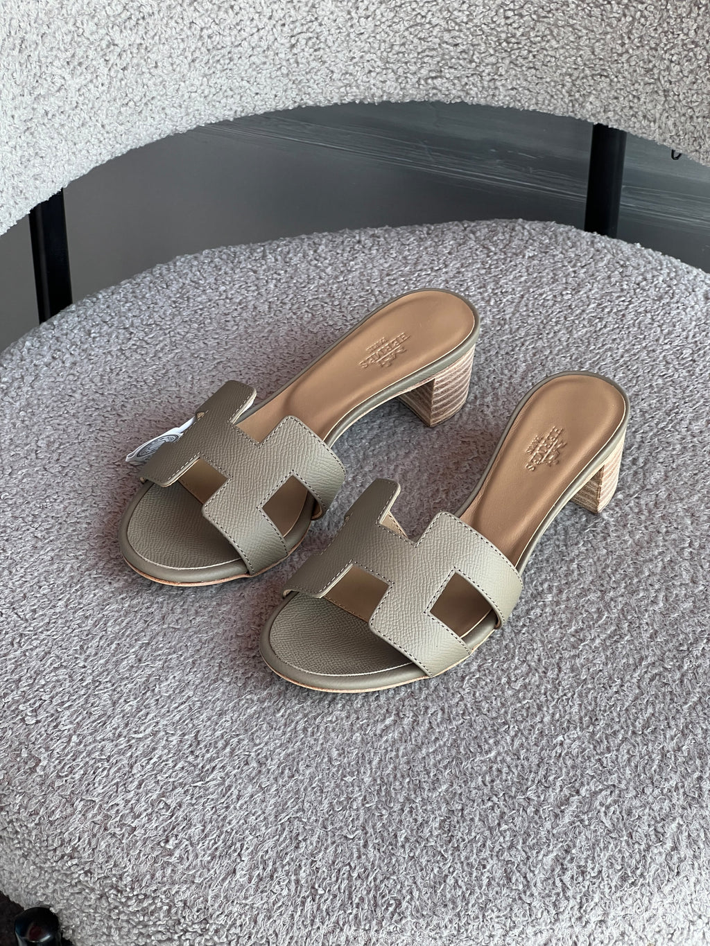 Hermes H-Cutout Block-Heel Mules