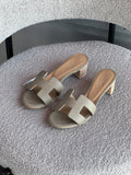 Hermes H-Cutout Block-Heel Mules