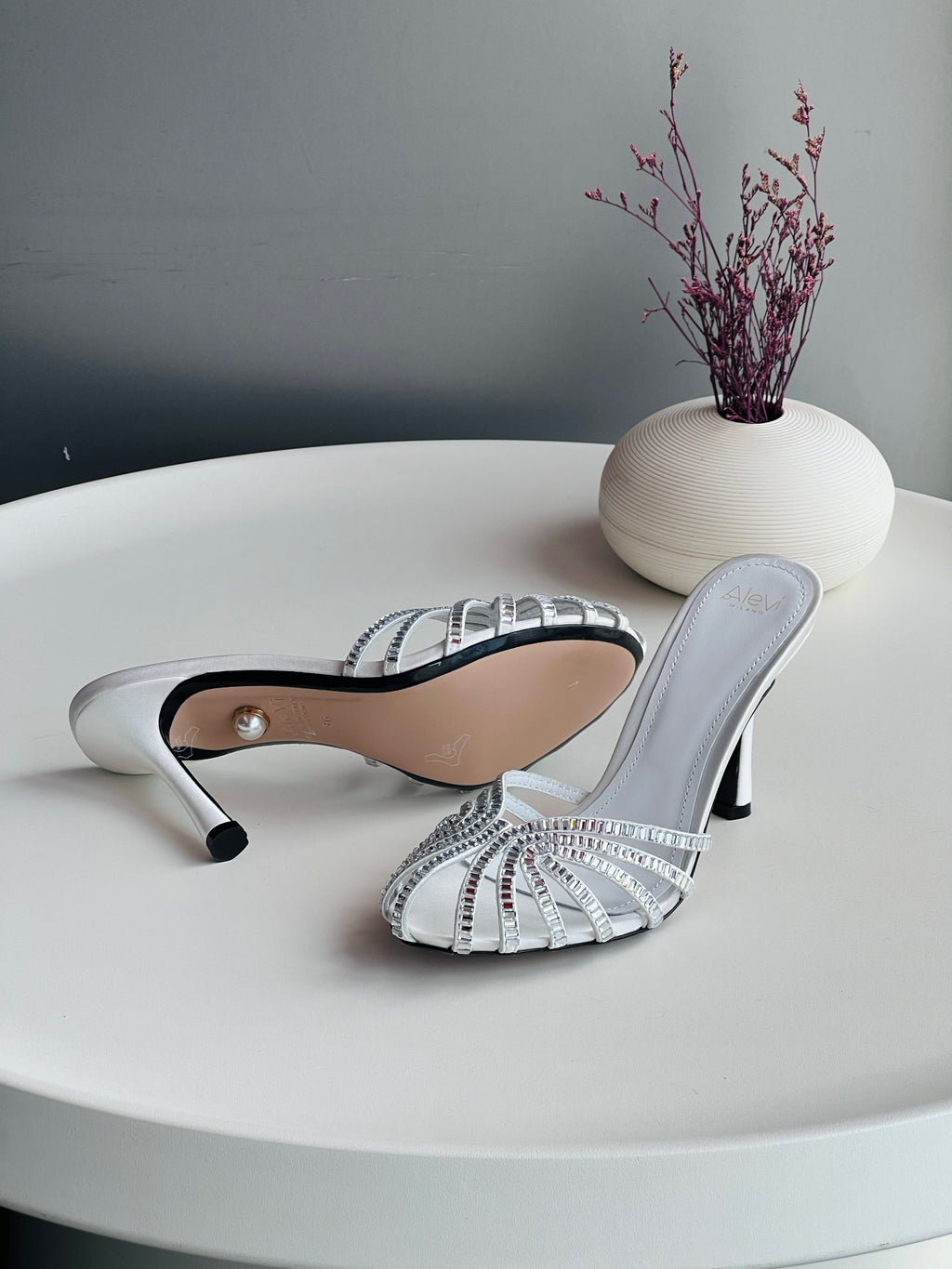 Alevi Milano Embellished Swirl-Strap Heel Mules