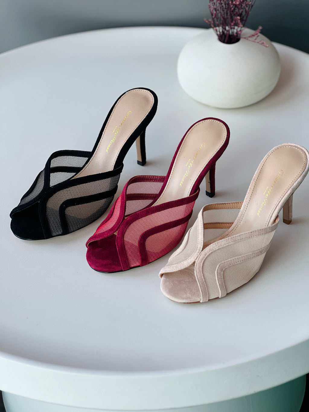 Gianvito Rossi Curved-Trim Mesh Heel Mules