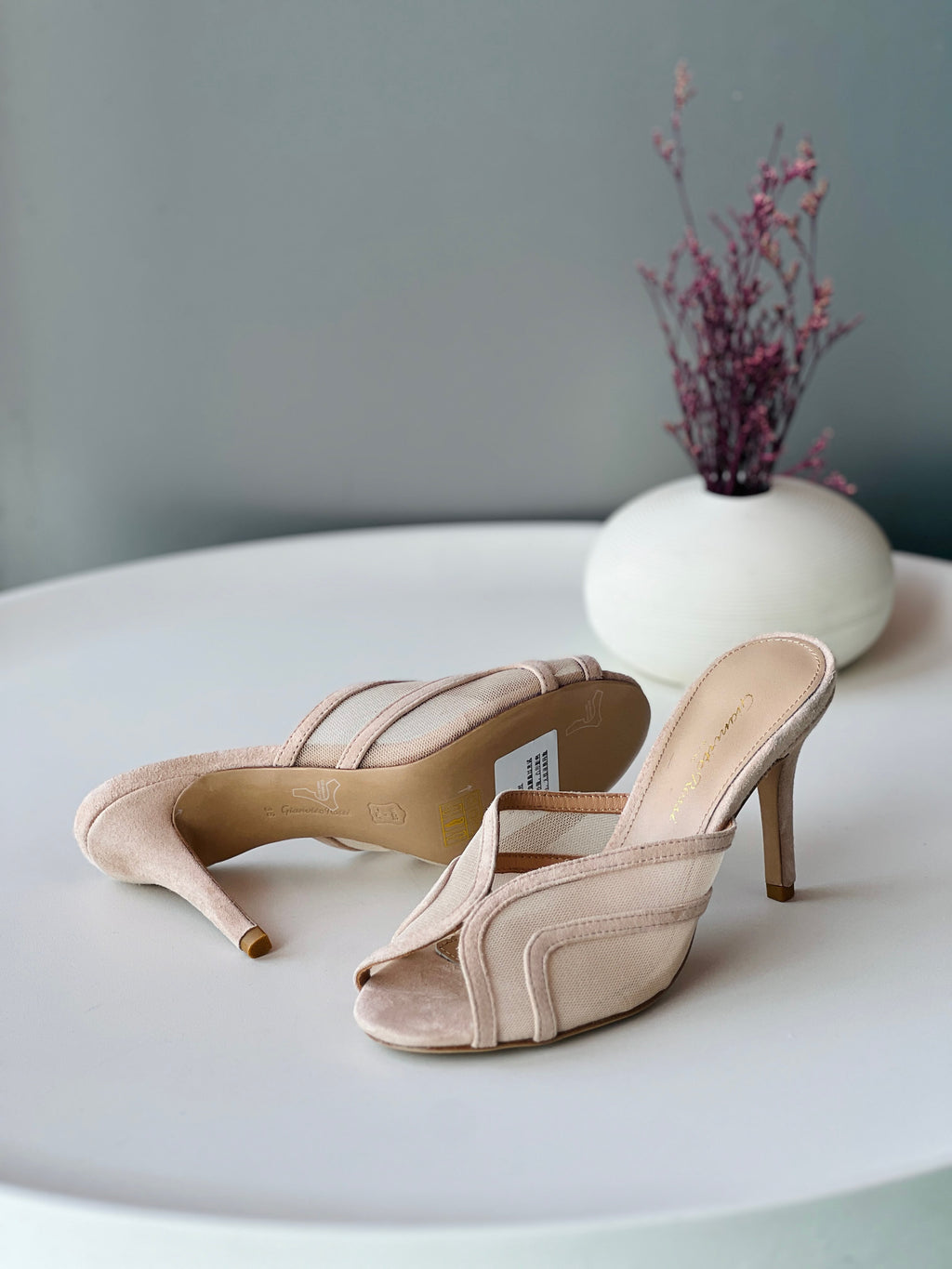 Gianvito Rossi Curved-Trim Mesh Heel Mules