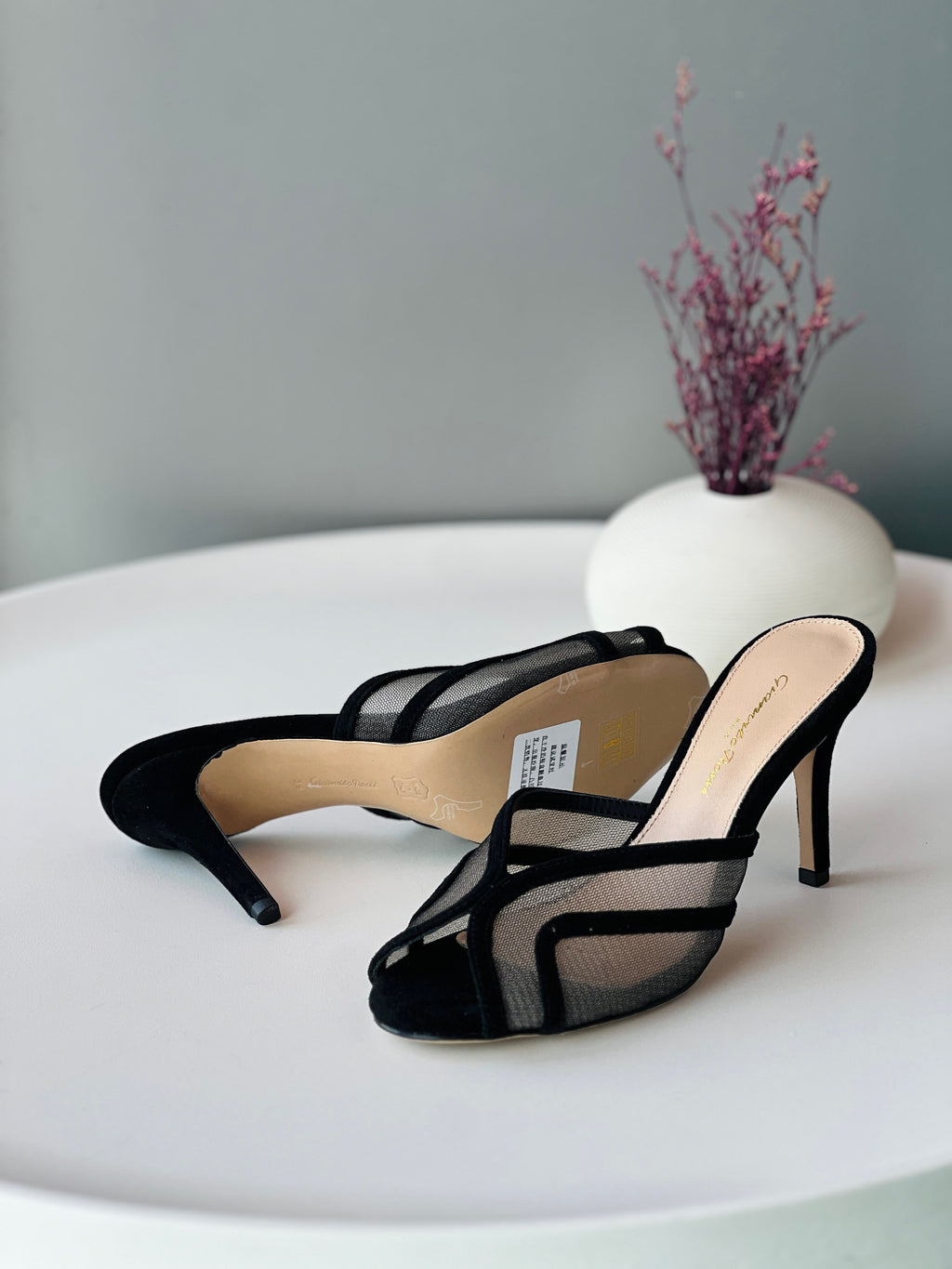 Gianvito Rossi Curved-Trim Mesh Heel Mules