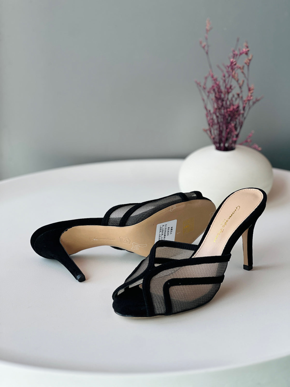 Gianvito Rossi Curved-Trim Mesh Heel Mules