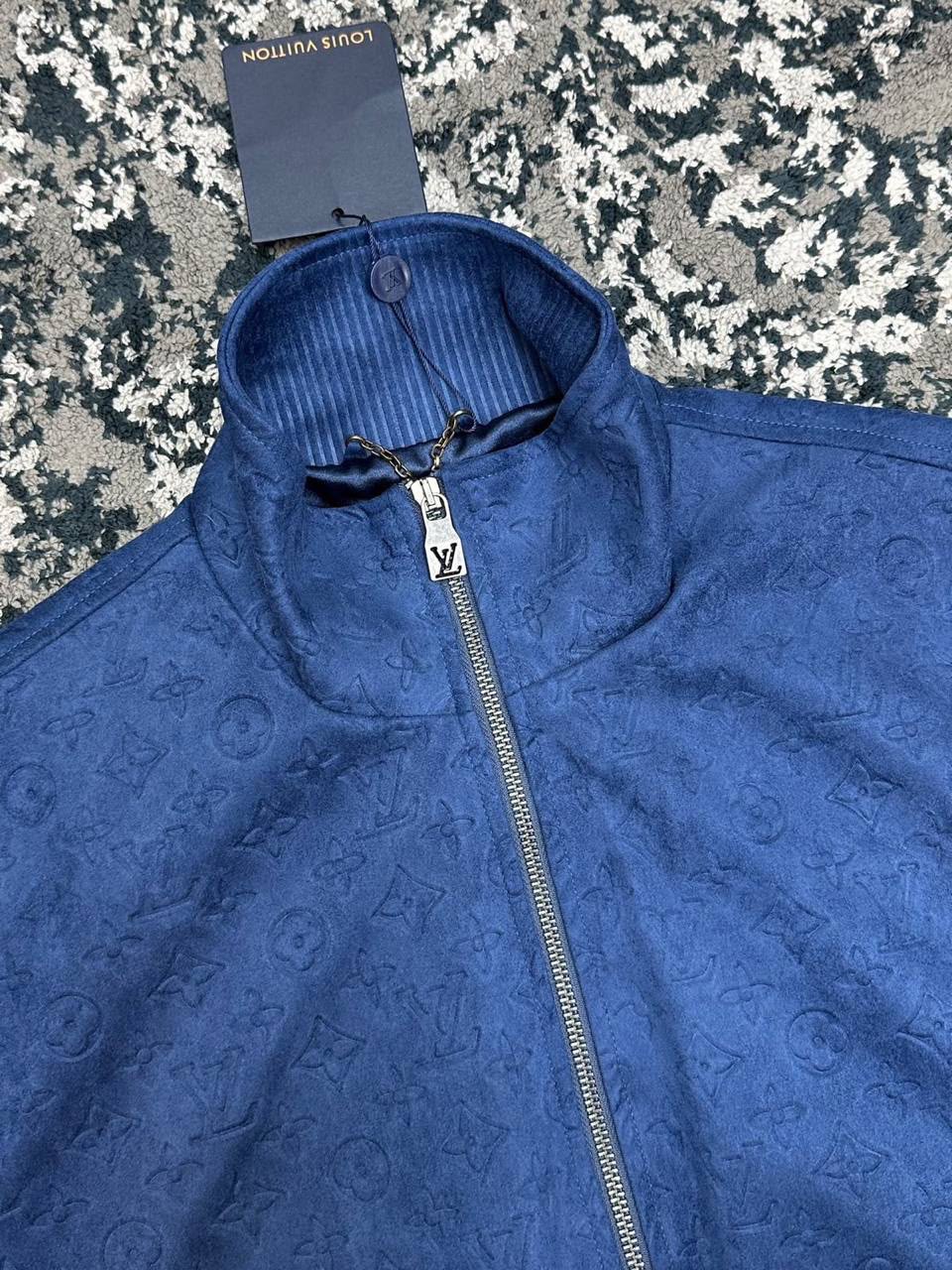 LV Blue Monogram Embossed Zip Jacket