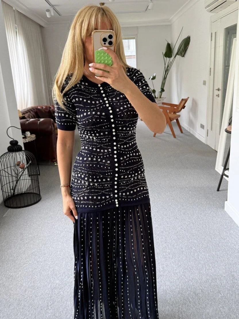 Sandro Rhinestone Knit Maxi Dress