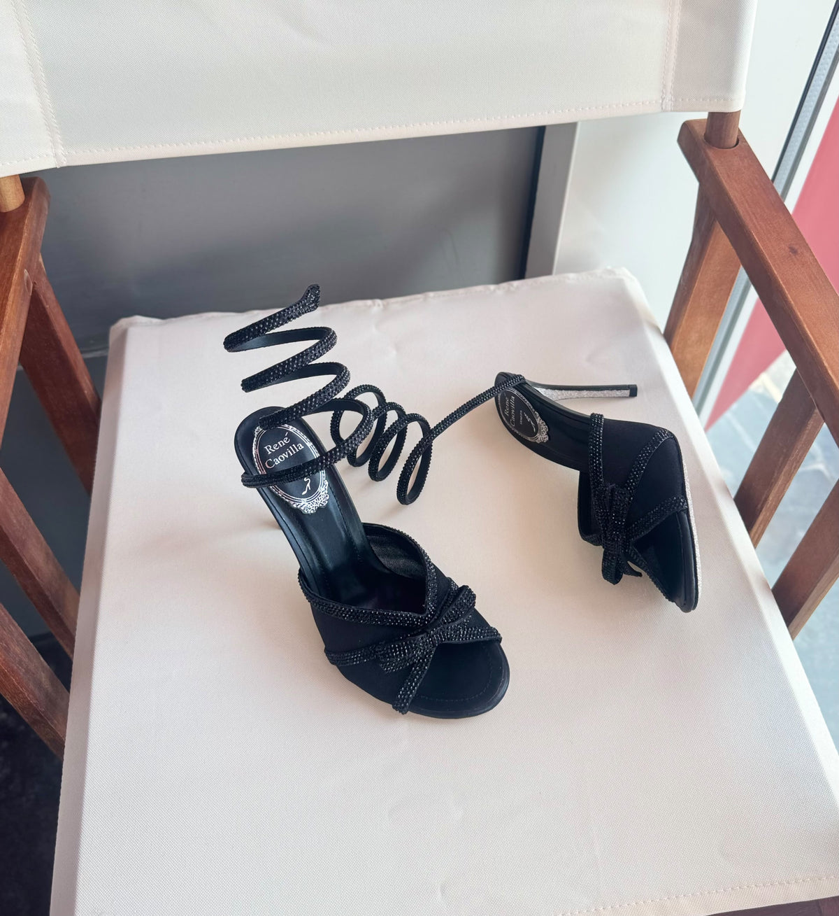 Rene Caovilla Spiral Ankle Sandals