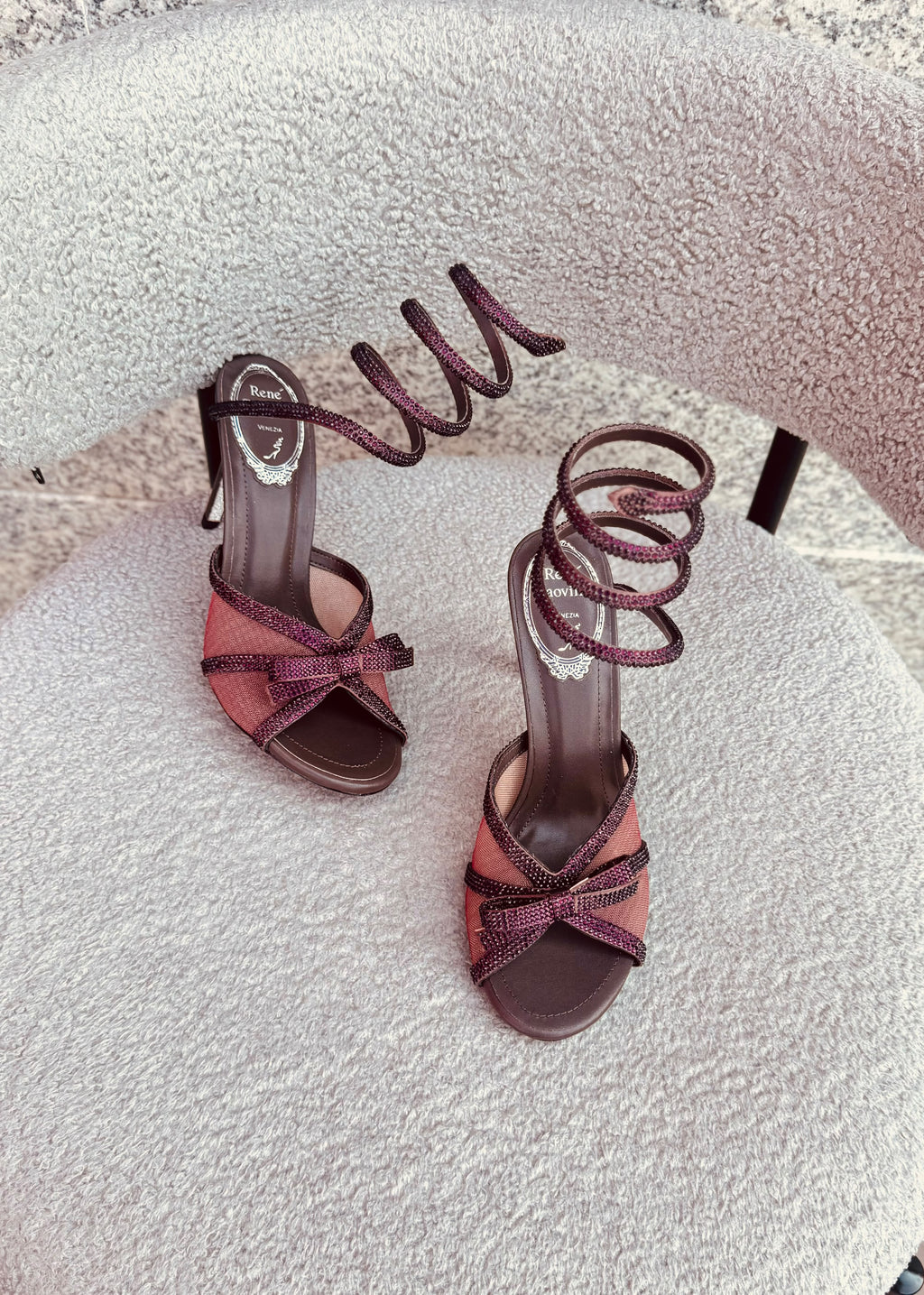 Rene Caovilla Spiral Ankle Sandals