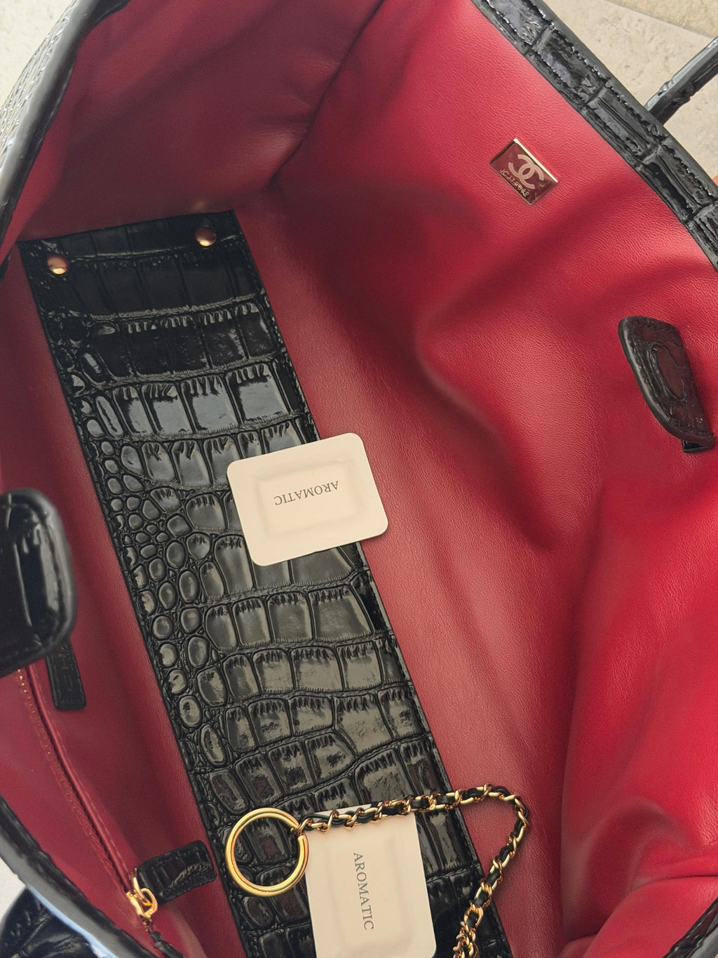 Chanel Small Tote in a crocodile embossed calfskin with gold - tone hardware