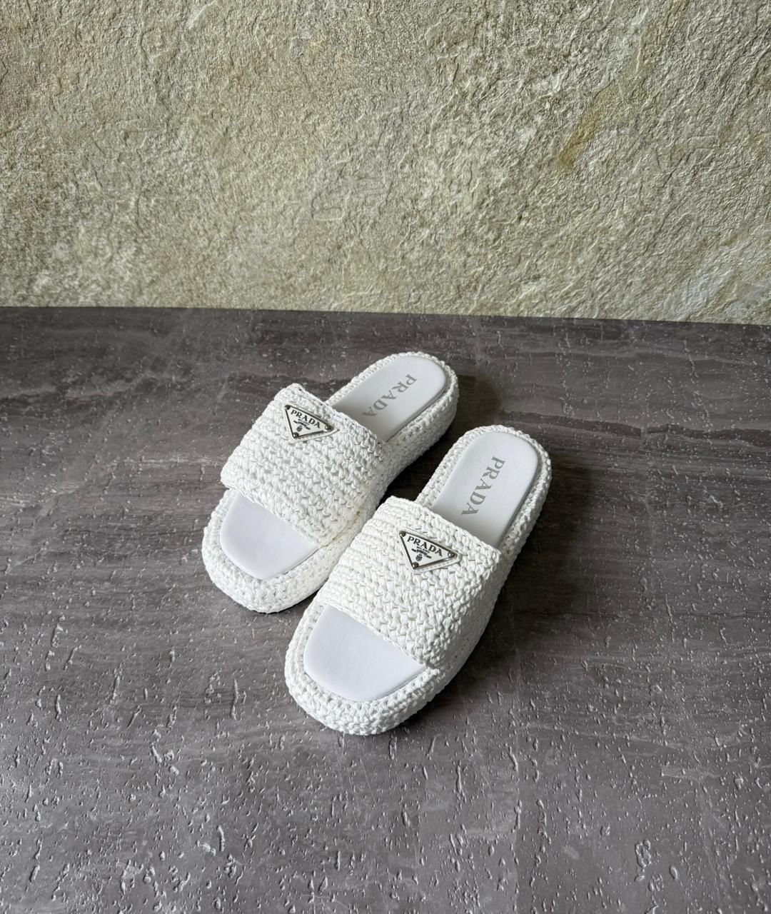 Prada Crochet Flatform Slides