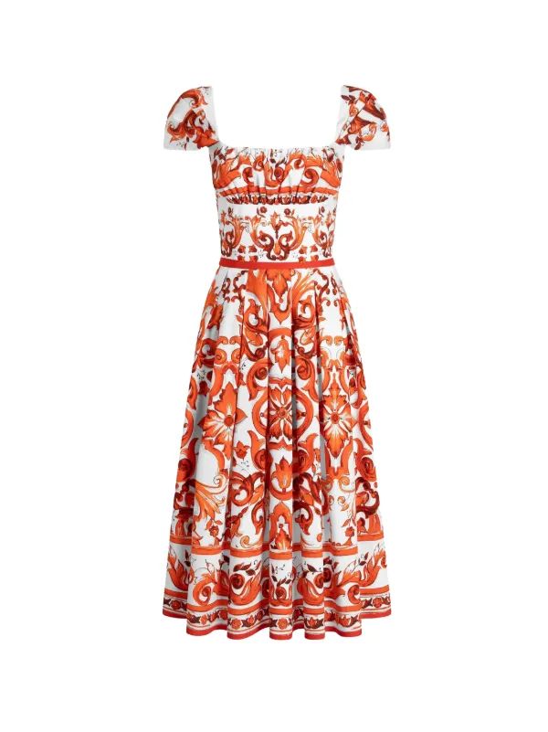 Dolce & Gabbana Orange Majolica-print Midi Dress