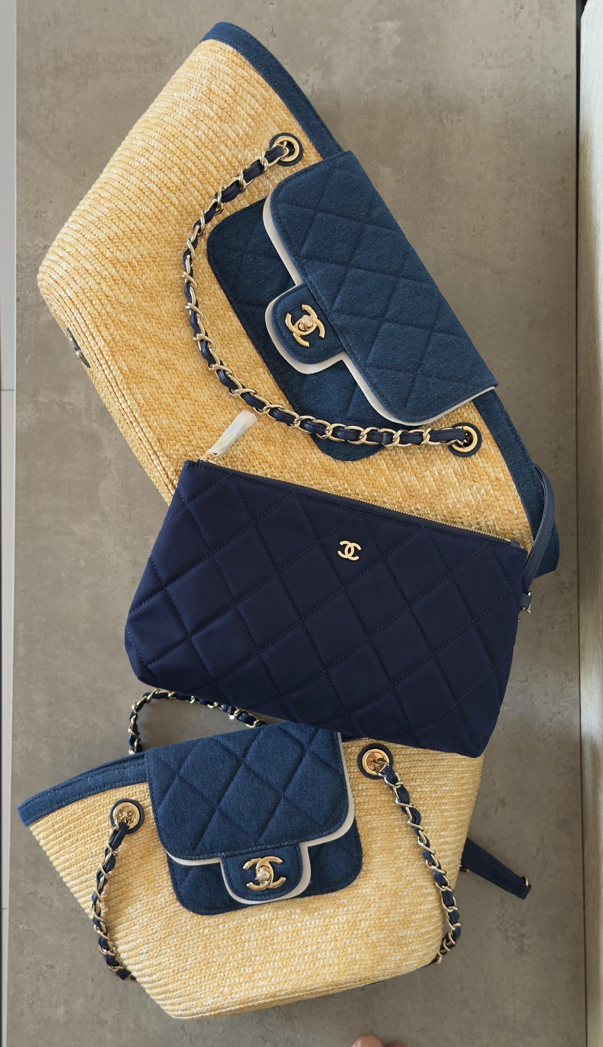 Chanel Raffia and Denim tote bag