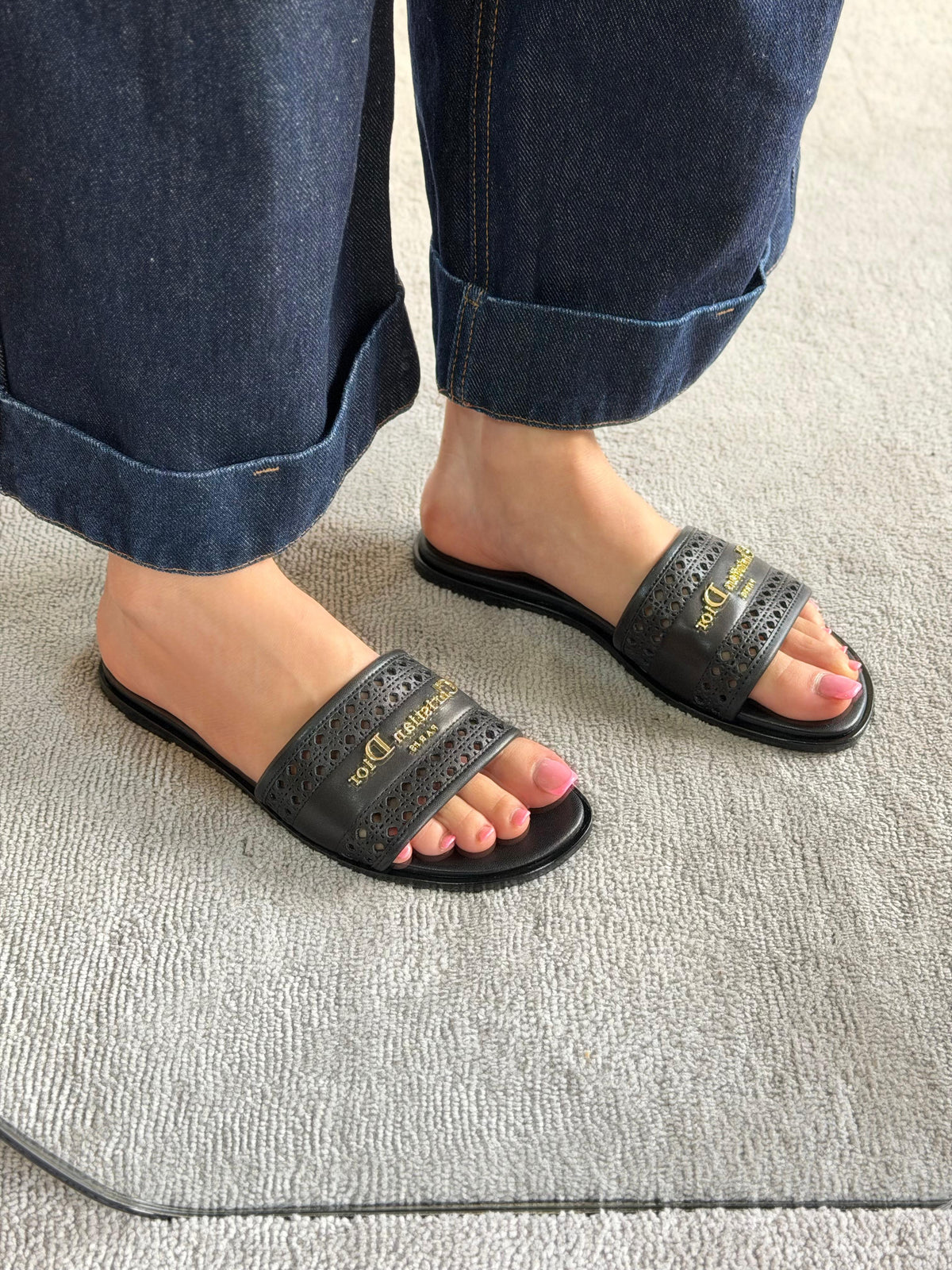 Christian Dior D-Lane Slide In Calfskin Slide
