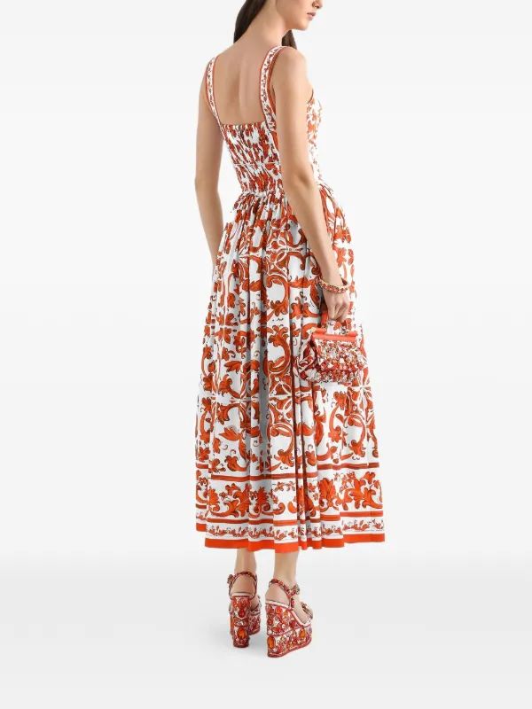 Dolce & Gabbana Majolica-print Long Poplin Dress