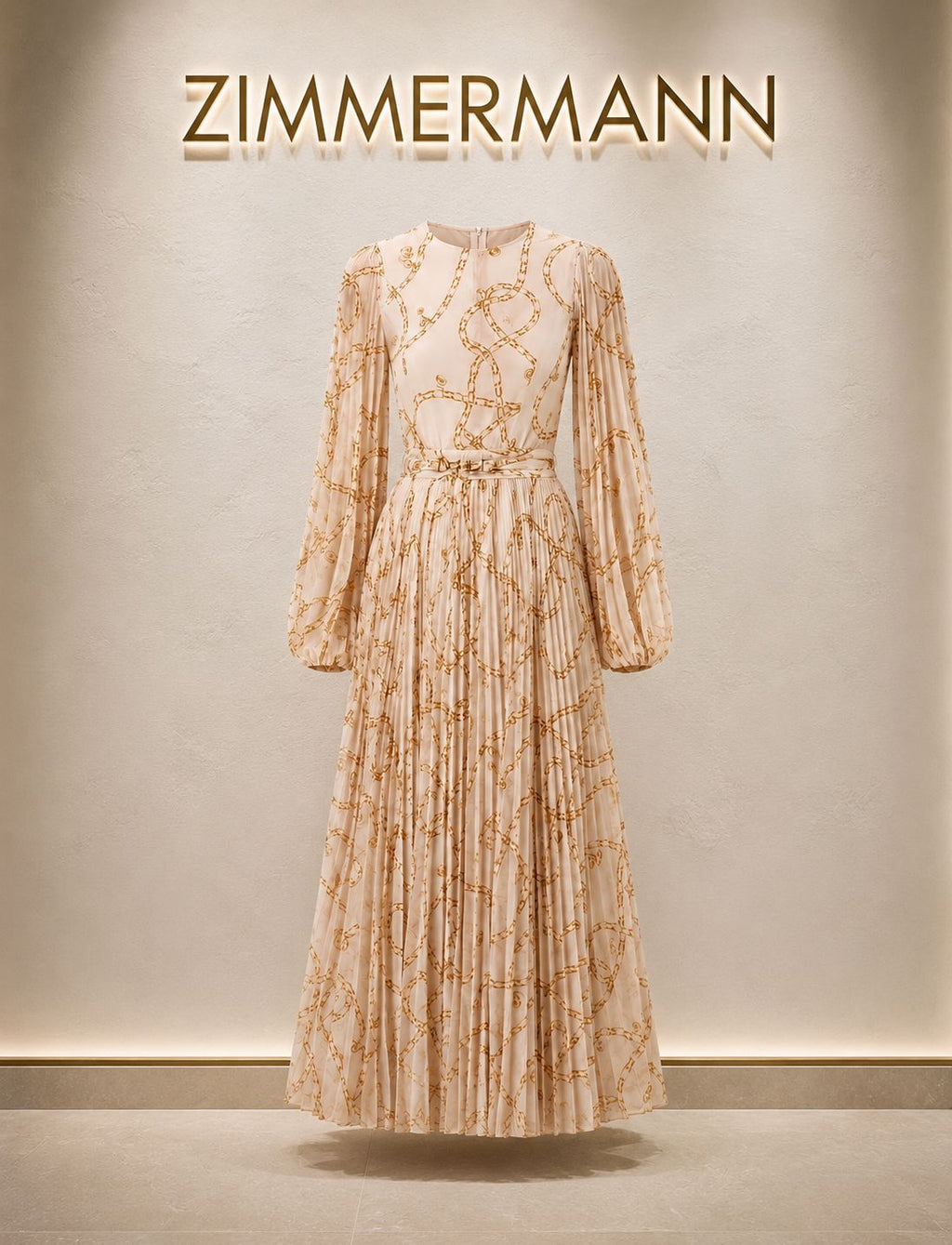 Zimmermann Chain-Print Pleated set in Natural
