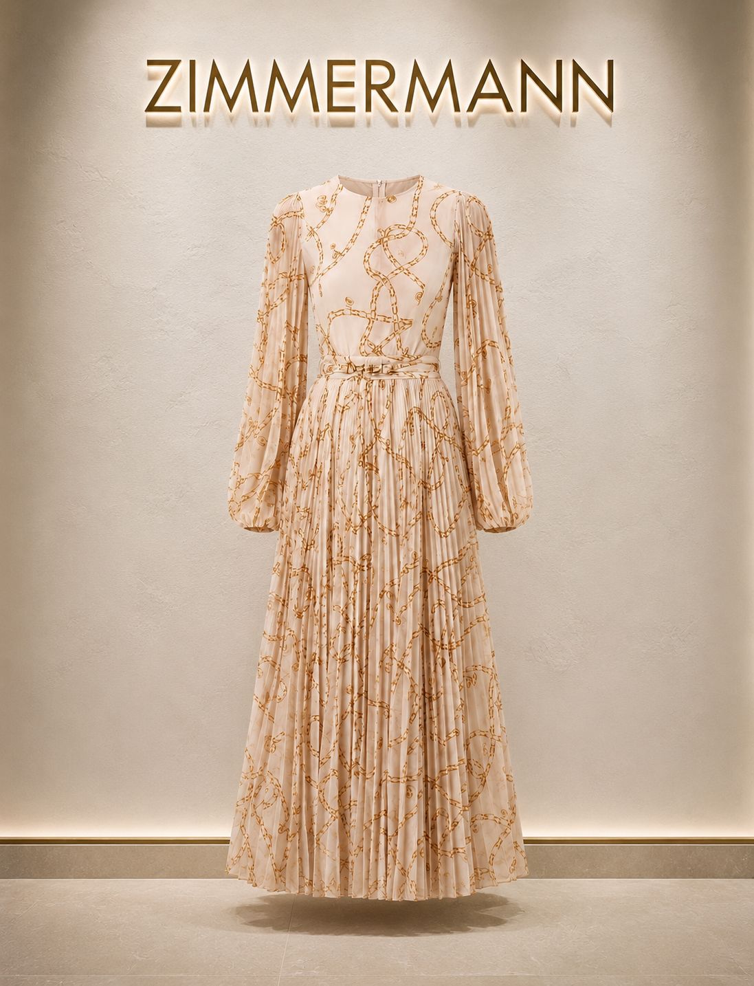 Zimmermann Chain-Print Pleated set in Natural