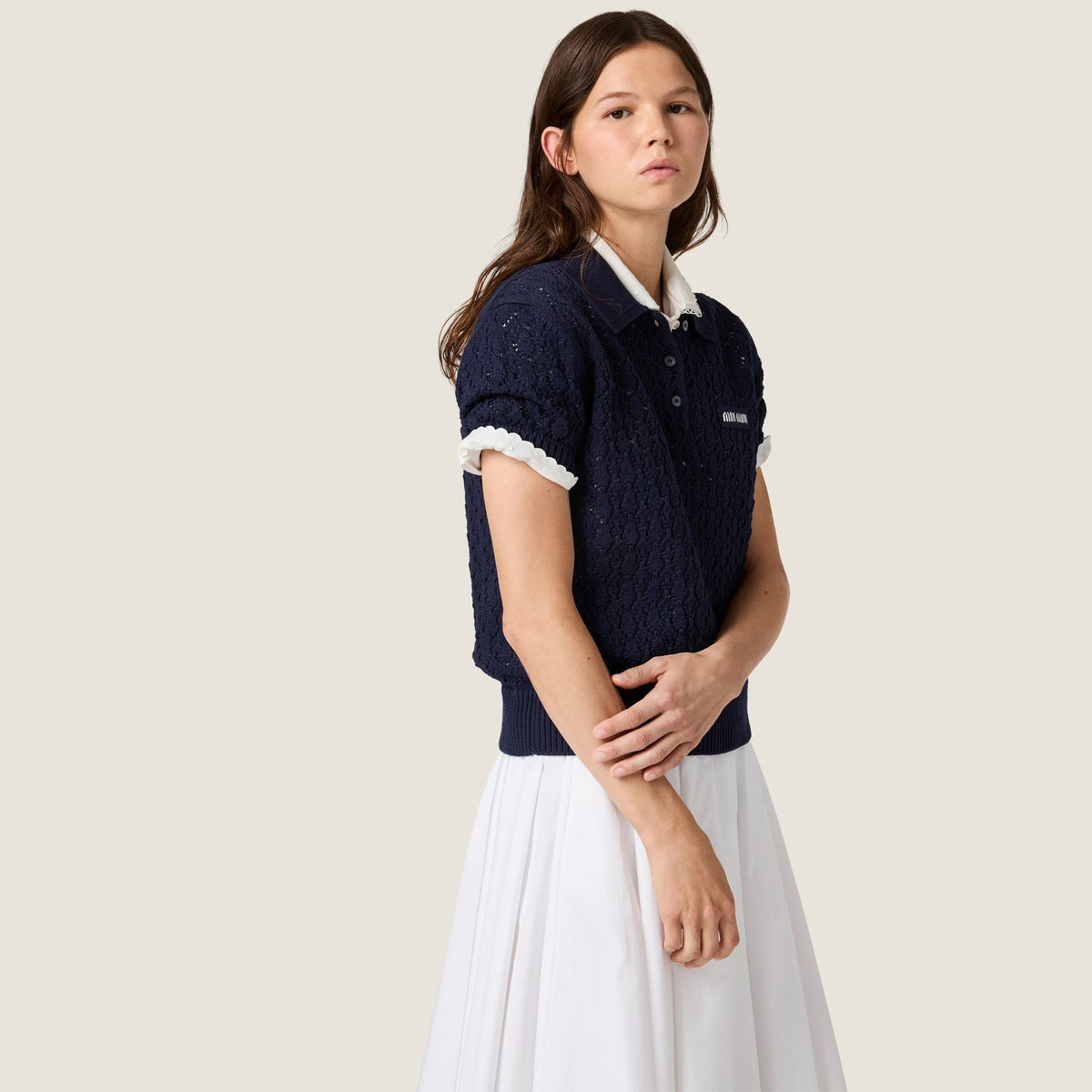 Black Cotton Polo Shirt | Miu Miu