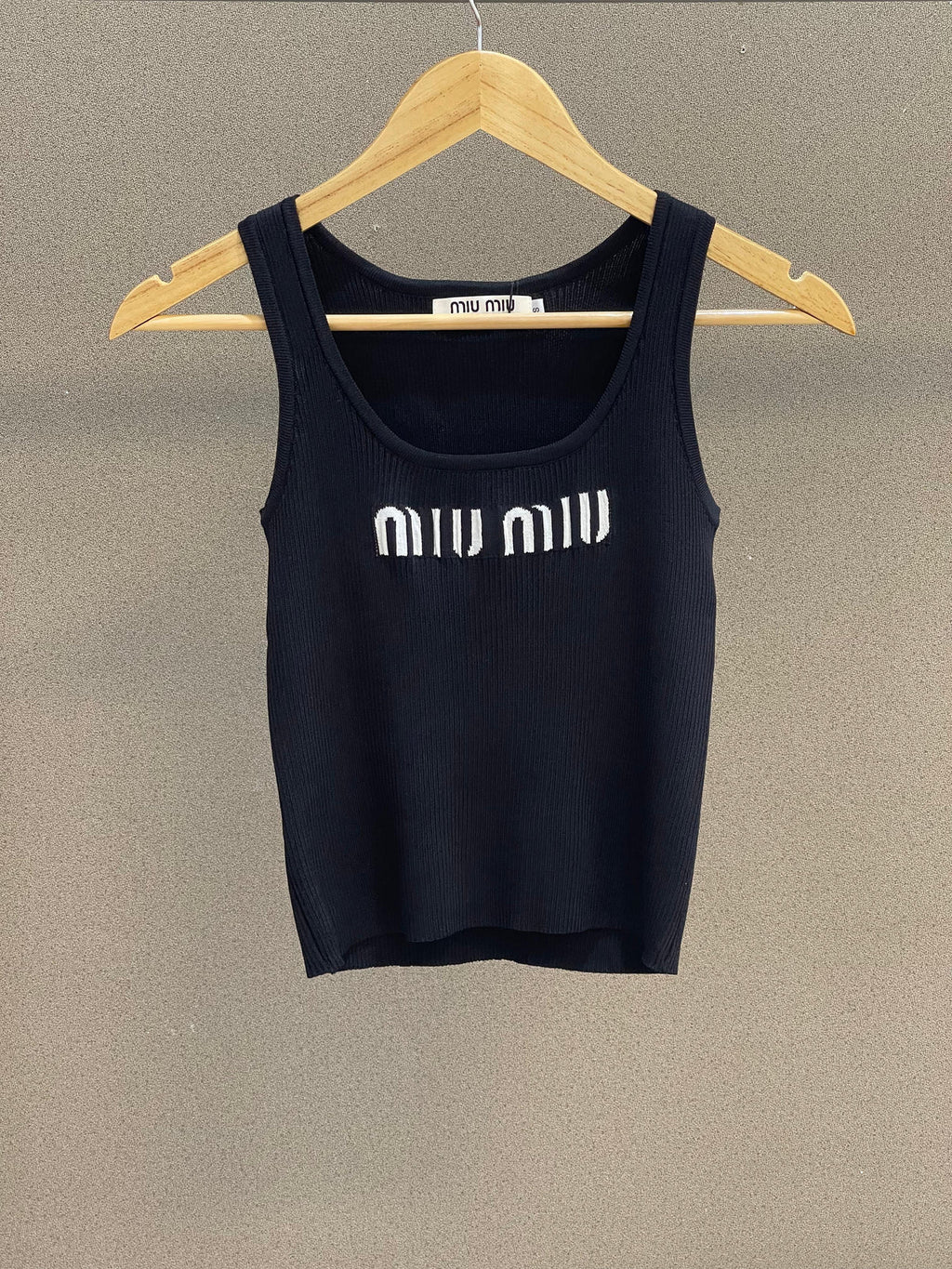 Miu Miu logo-knit Ribbed Tank Top black