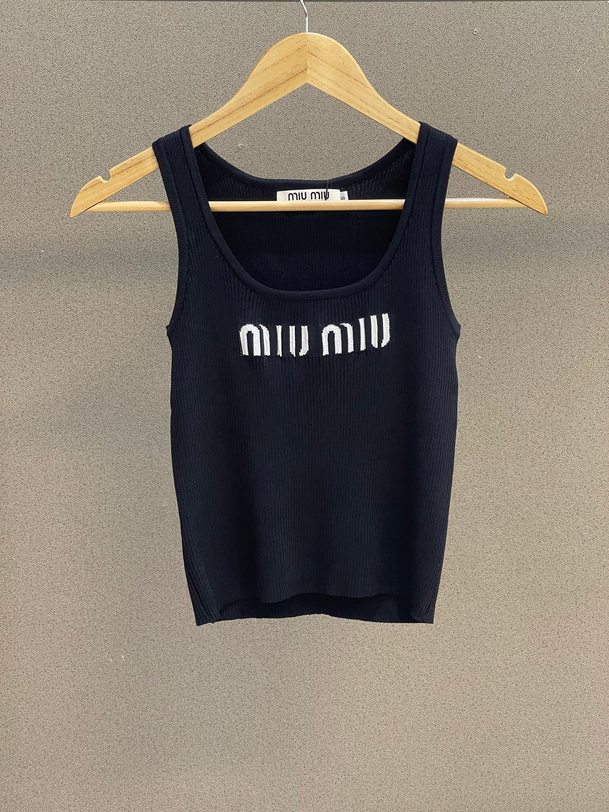 Miu Miu logo-knit Ribbed Tank Top black