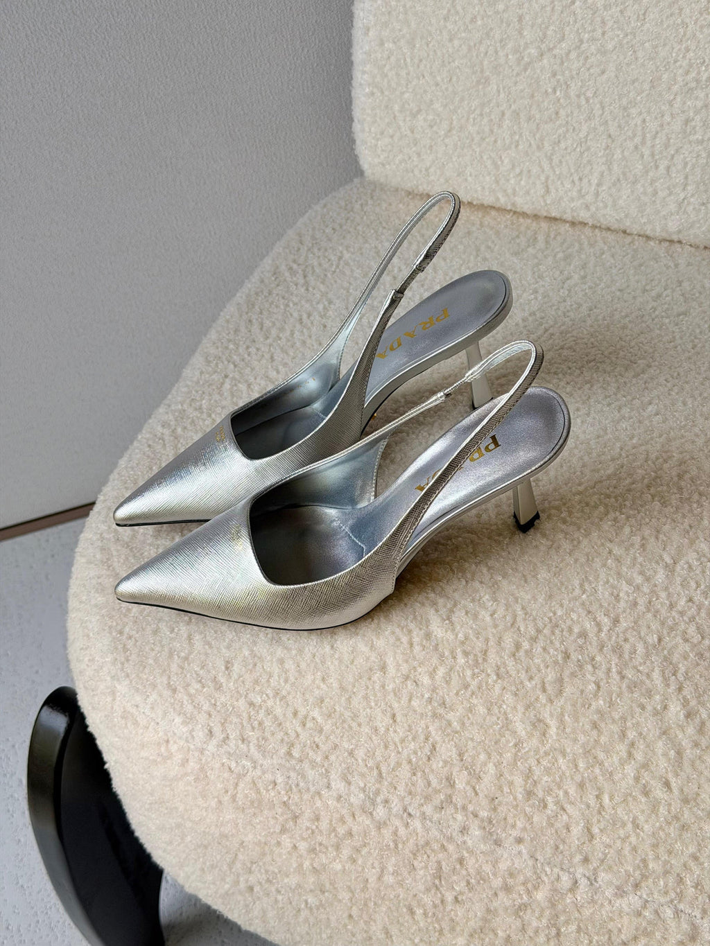 Prada Metallic leather slingback pumps