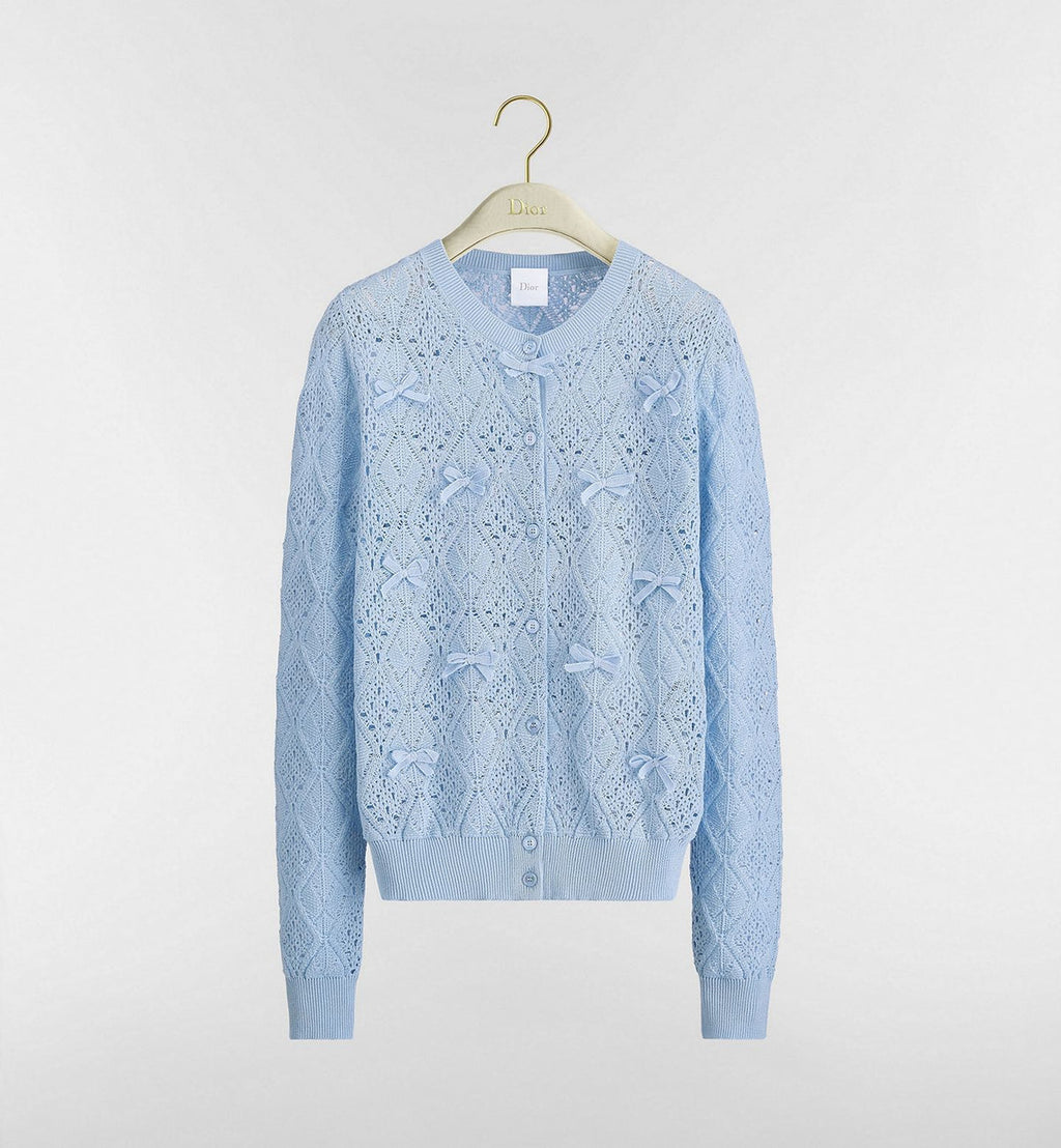 Dior Dioriviera Embroidered Cardigan Blue Openwork Cotton Knit