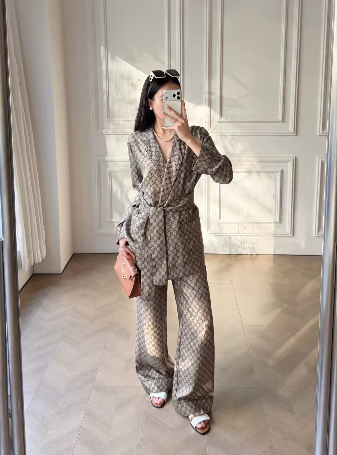 GUCCI Cropped silk-satin jacquard wide-leg pants set