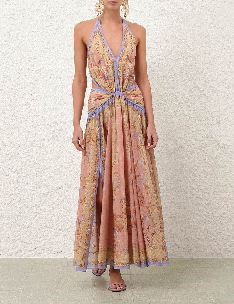 Zimmermann Pink Indra Plunge Halterneck Dress