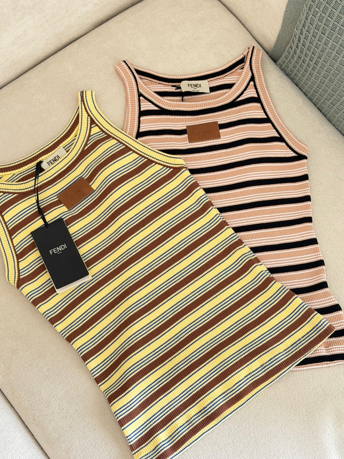 FENDI Striped Ribbed Tank Top