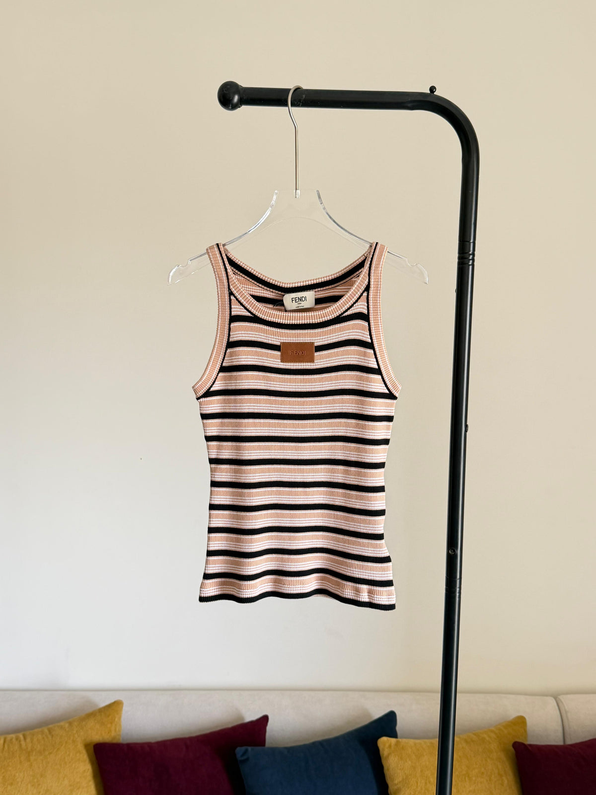 FENDI Striped Ribbed Tank Top