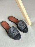 Loro Piana Summer Charms Sandal Flats Ostrich Leather